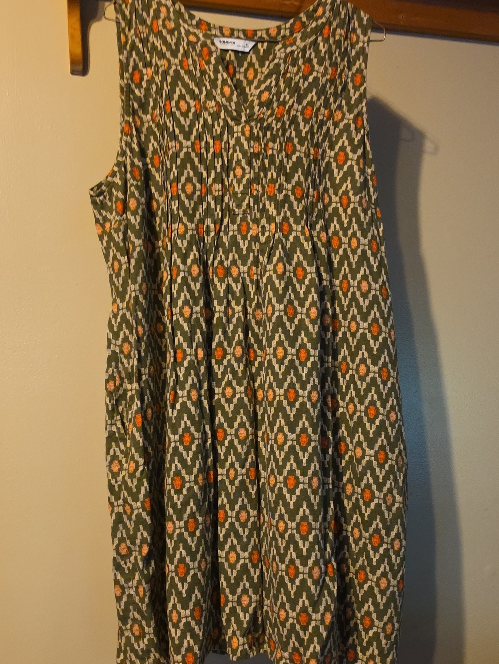 Sonoma Olive Geometric A-Line Skirt with Orange Accents